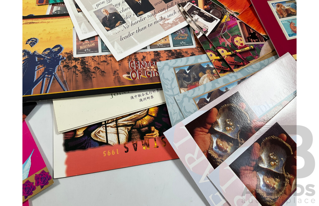 Collection of Australian Stamp Packs Spanning 1994 to 1996 Including Joint Issues, Pets, Australian Wildlife, Australia Remembers 1945, Thinking of You, World Heritage, Pearl Diamond, Opal and More - Face Value Over $200