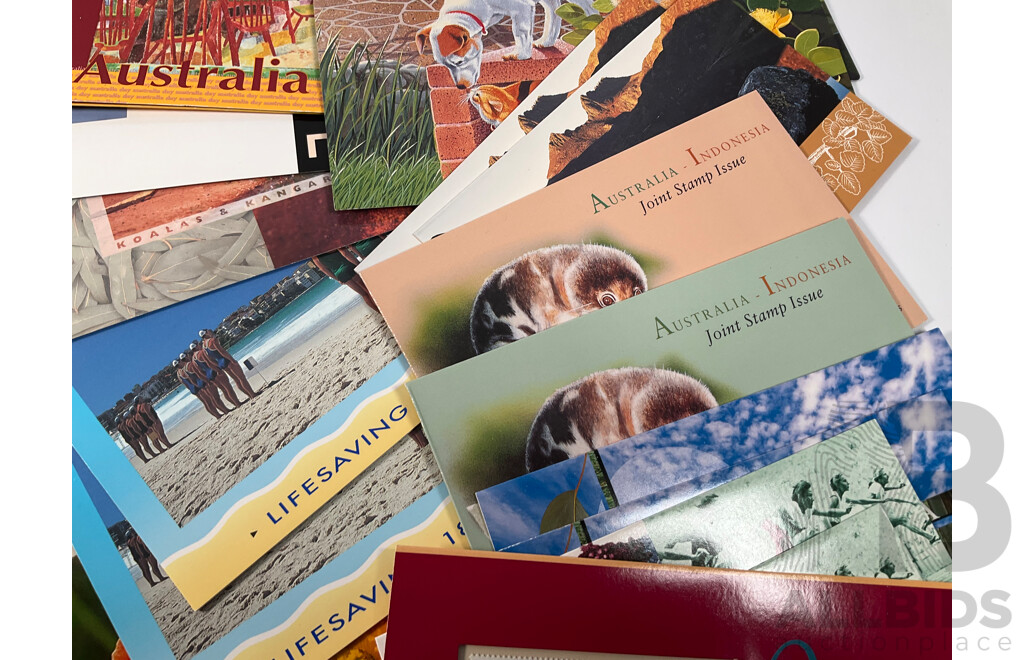 Collection of Australian Stamp Packs Spanning 1994 to 1996 Including Joint Issues, Pets, Australian Wildlife, Australia Remembers 1945, Thinking of You, World Heritage, Pearl Diamond, Opal and More - Face Value Over $200