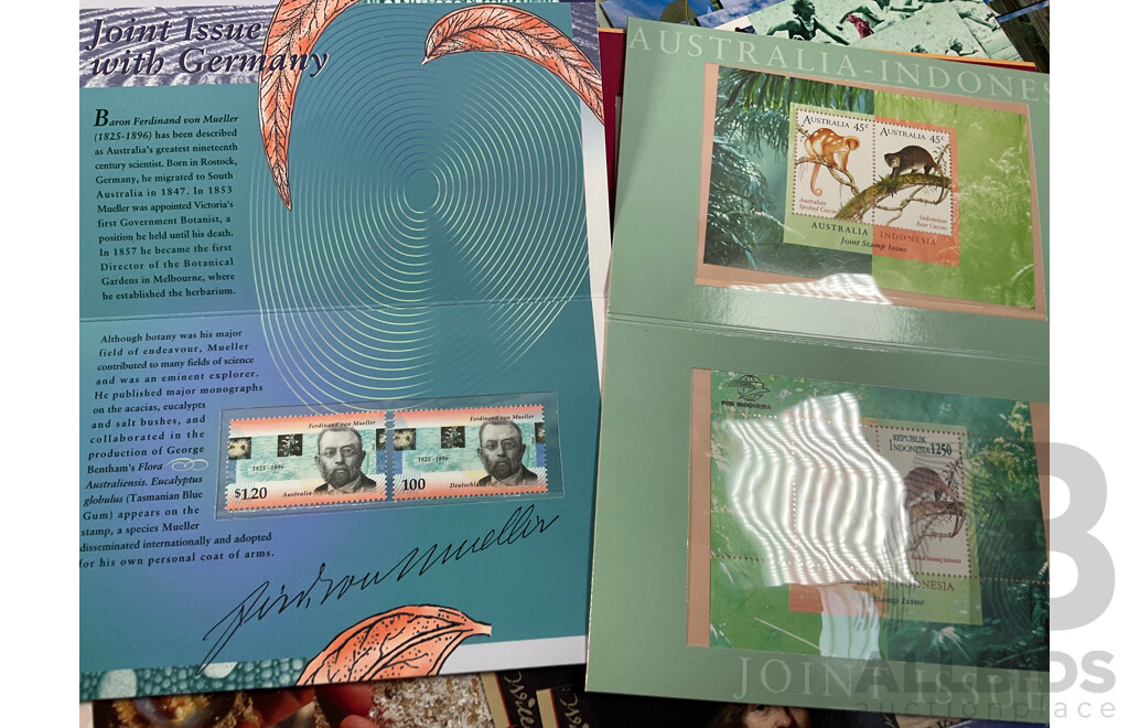 Collection of Australian Stamp Packs Spanning 1994 to 1996 Including Joint Issues, Pets, Australian Wildlife, Australia Remembers 1945, Thinking of You, World Heritage, Pearl Diamond, Opal and More - Face Value Over $200