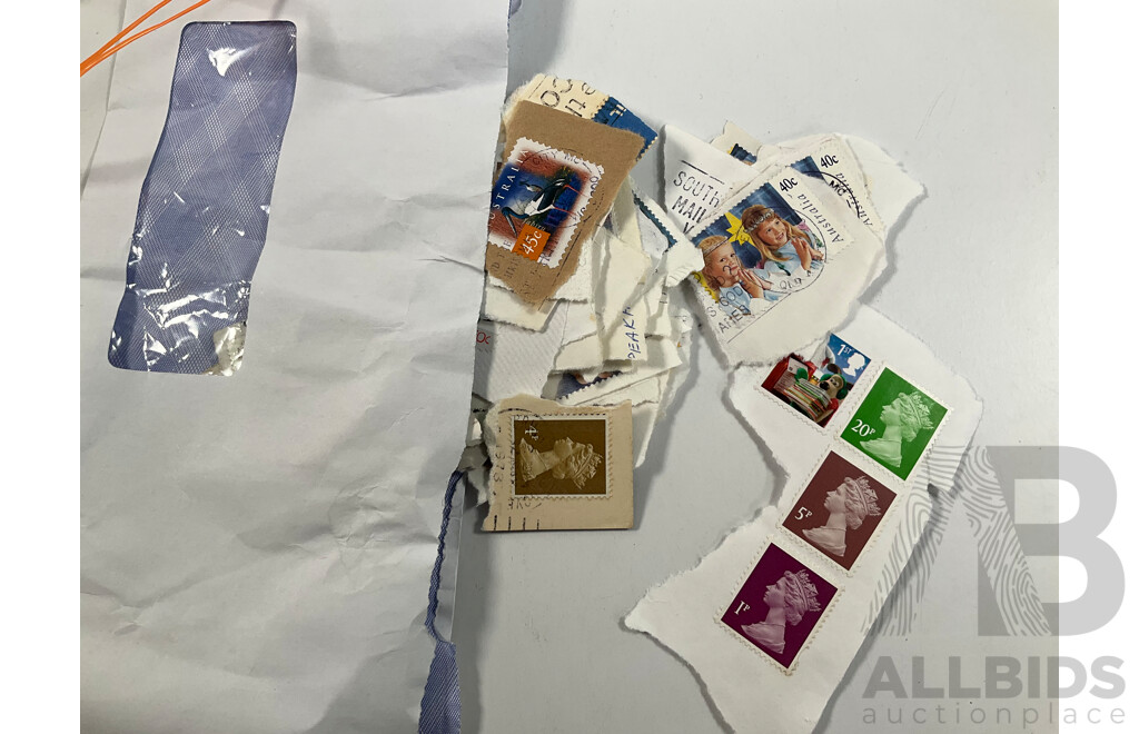 Collection of Vintage Cancelled International Stamps Including Singapore, Bangladesh, Australia, Malaysia, Hong Kong, USA and More - Approximately 1.3 Kilograms