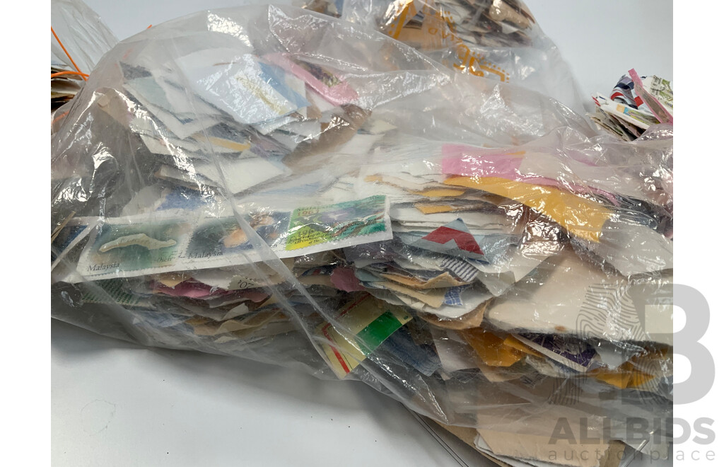 Collection of Vintage Cancelled International Stamps Including Singapore, Bangladesh, Australia, Malaysia, Hong Kong, USA and More - Approximately 1.3 Kilograms