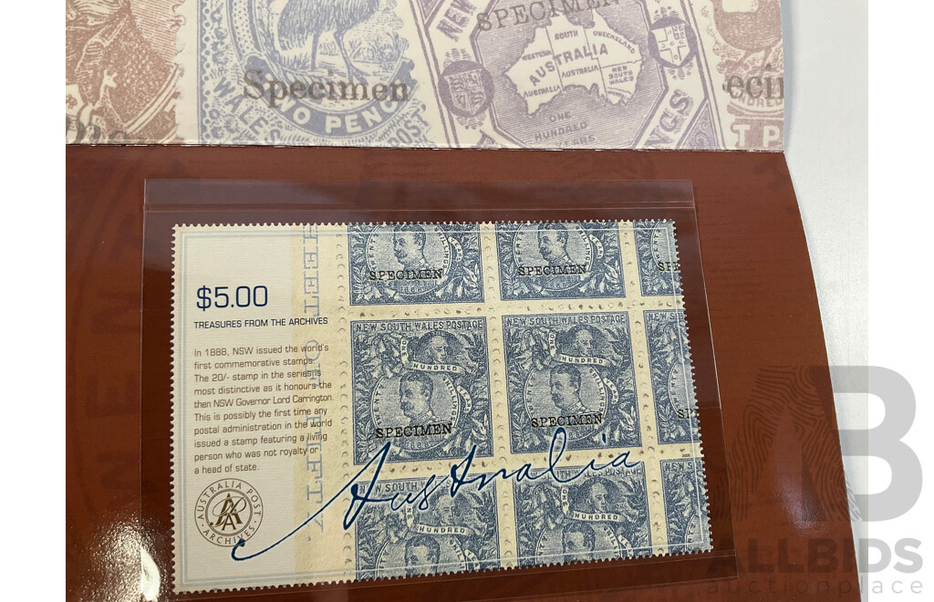 Sixty Seven Australian Stamp Packs Including Treasures From the Archives Five Dollar, Extreme Sports, Australian Impressions, Australia 50 Years of Television, Driving Through the Years, Many Doubles - Face Value Over $244