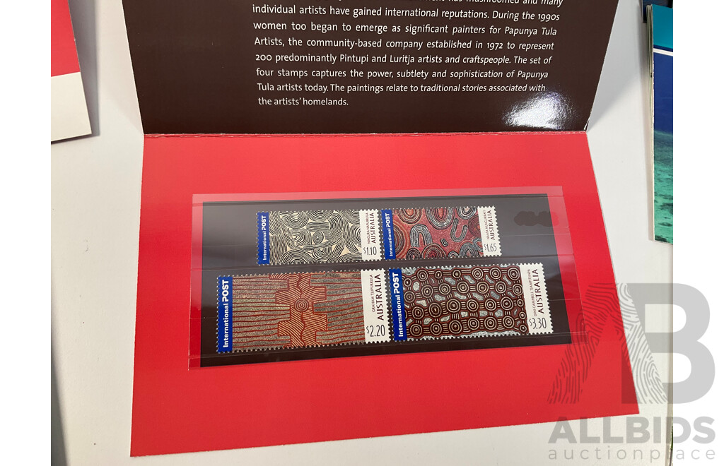 Sixty Seven Australian Stamp Packs Including Treasures From the Archives Five Dollar, Extreme Sports, Australian Impressions, Australia 50 Years of Television, Driving Through the Years, Many Doubles - Face Value Over $244
