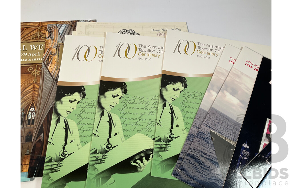 Forty Australian Mint Stamp Mini Sheets Including Special Occasions, Rising Sun, ANZUS, Mythical Creatures in 3D, QE2 Birthday 2005, Dame Nellie Melba, Mostly Doubles - Fave Value Over $217