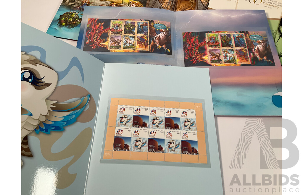 Forty Australian Mint Stamp Mini Sheets Including Special Occasions, Rising Sun, ANZUS, Mythical Creatures in 3D, QE2 Birthday 2005, Dame Nellie Melba, Mostly Doubles - Fave Value Over $217