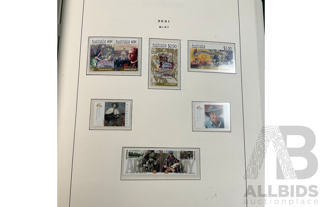 Leuchtturm Album of Australian Mint and Cancelled Stamps Spanning 2001 to 2005, Many Sets