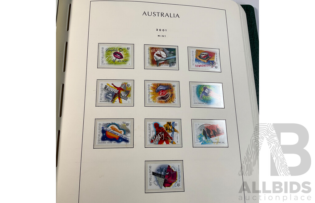 Leuchtturm Album of Australian Mint and Cancelled Stamps Spanning 2001 to 2005, Many Sets