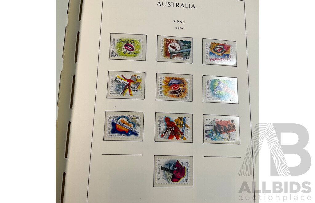 Leuchtturm Album of Australian Mint and Cancelled Stamps Spanning 2001 to 2005, Many Sets