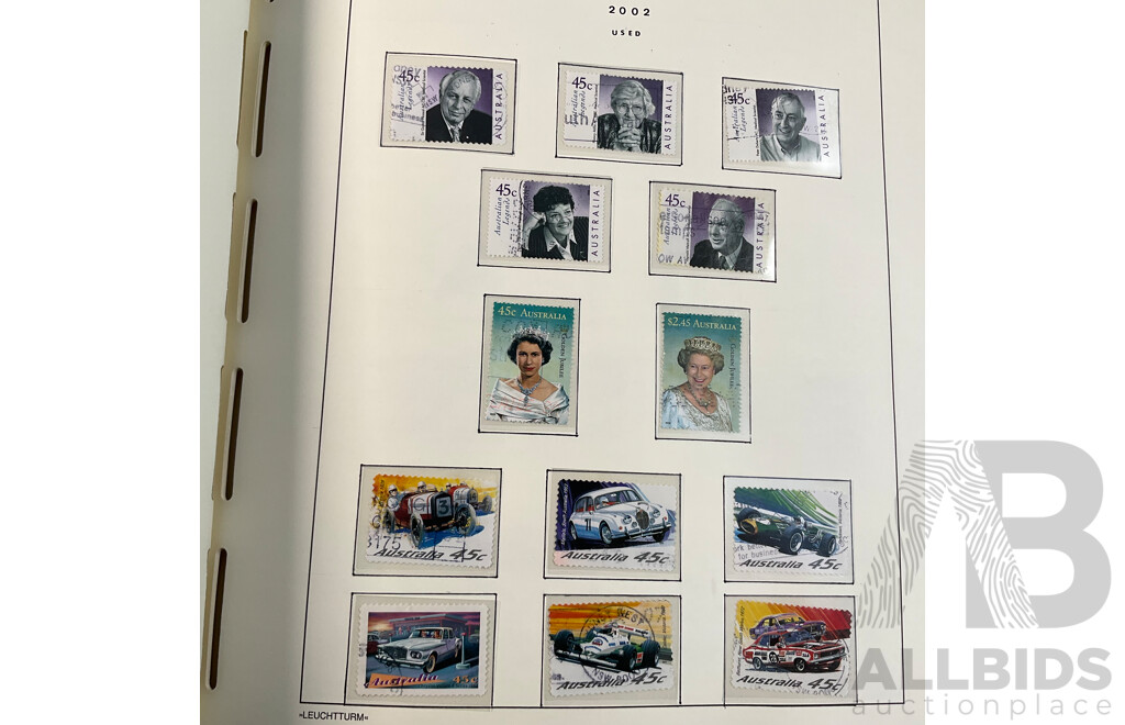 Leuchtturm Album of Australian Mint and Cancelled Stamps Spanning 2001 to 2005, Many Sets