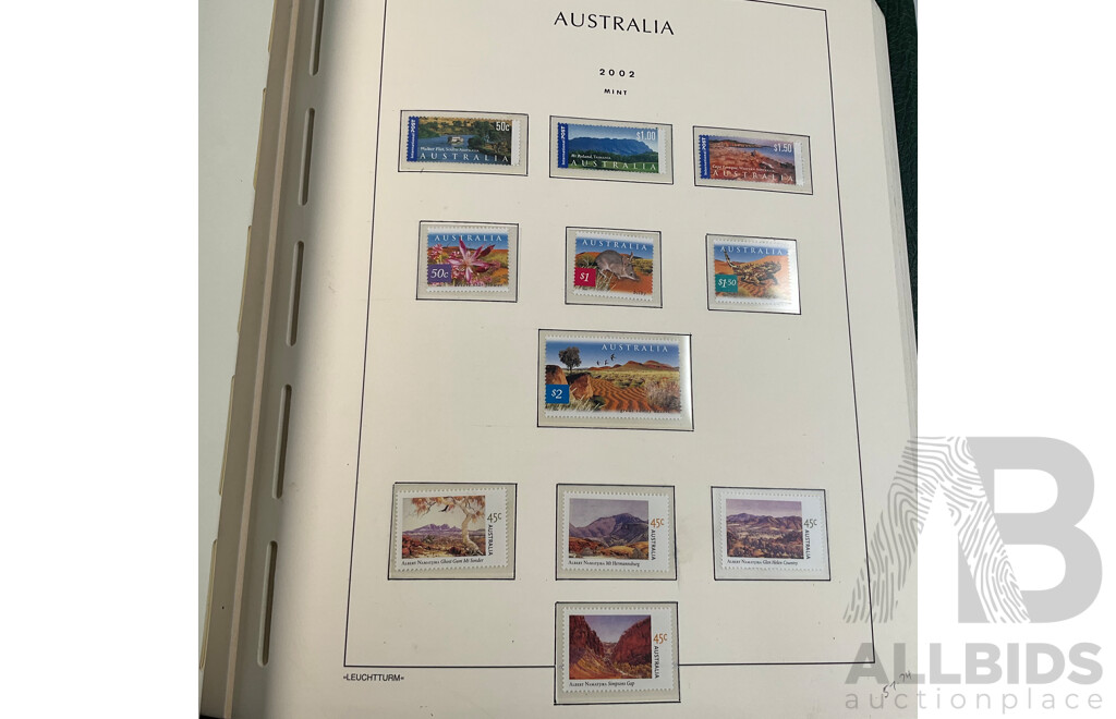 Leuchtturm Album of Australian Mint and Cancelled Stamps Spanning 2001 to 2005, Many Sets