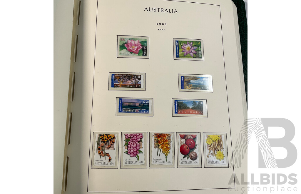 Leuchtturm Album of Australian Mint and Cancelled Stamps Spanning 2001 to 2005, Many Sets