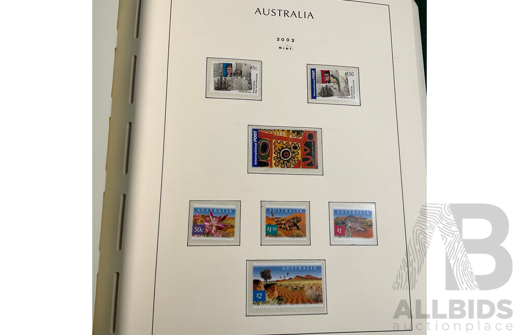 Leuchtturm Album of Australian Mint and Cancelled Stamps Spanning 2001 to 2005, Many Sets
