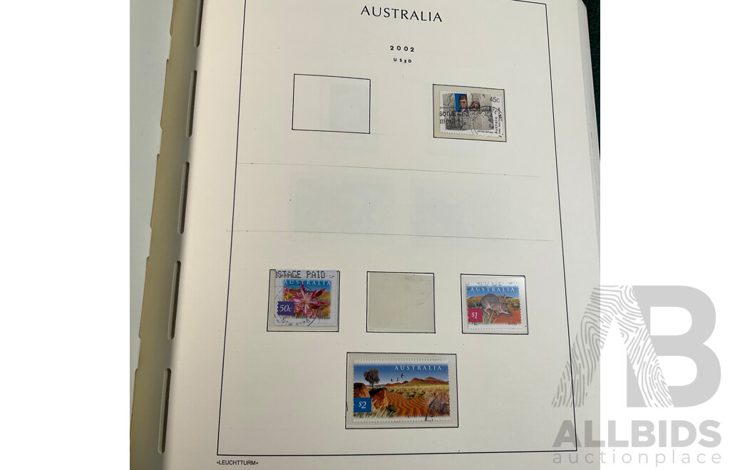 Leuchtturm Album of Australian Mint and Cancelled Stamps Spanning 2001 to 2005, Many Sets