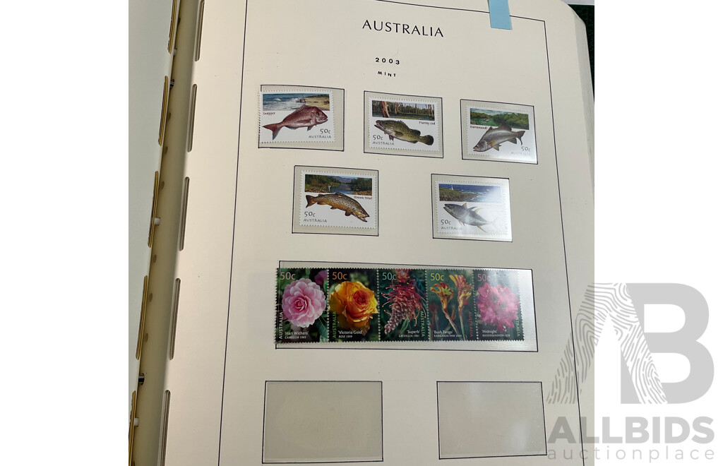 Leuchtturm Album of Australian Mint and Cancelled Stamps Spanning 2001 to 2005, Many Sets