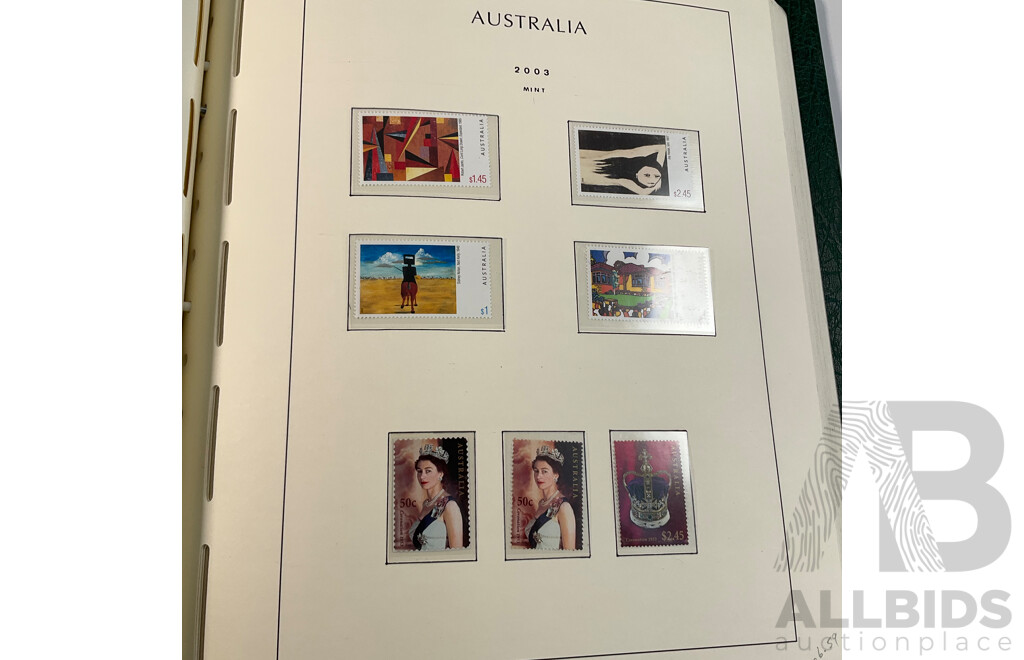 Leuchtturm Album of Australian Mint and Cancelled Stamps Spanning 2001 to 2005, Many Sets