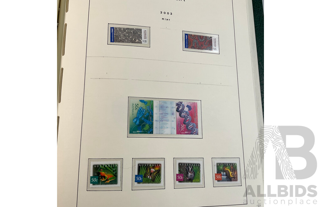 Leuchtturm Album of Australian Mint and Cancelled Stamps Spanning 2001 to 2005, Many Sets