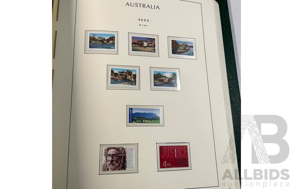 Leuchtturm Album of Australian Mint and Cancelled Stamps Spanning 2001 to 2005, Many Sets
