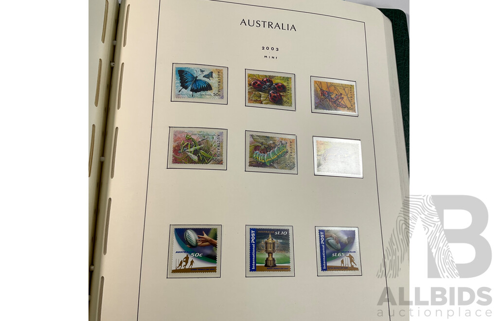 Leuchtturm Album of Australian Mint and Cancelled Stamps Spanning 2001 to 2005, Many Sets