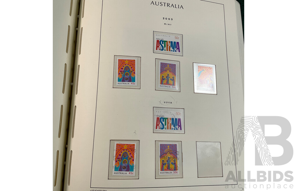 Leuchtturm Album of Australian Mint and Cancelled Stamps Spanning 2001 to 2005, Many Sets