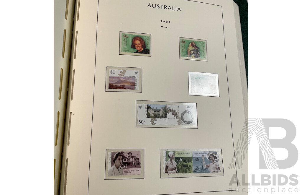 Leuchtturm Album of Australian Mint and Cancelled Stamps Spanning 2001 to 2005, Many Sets