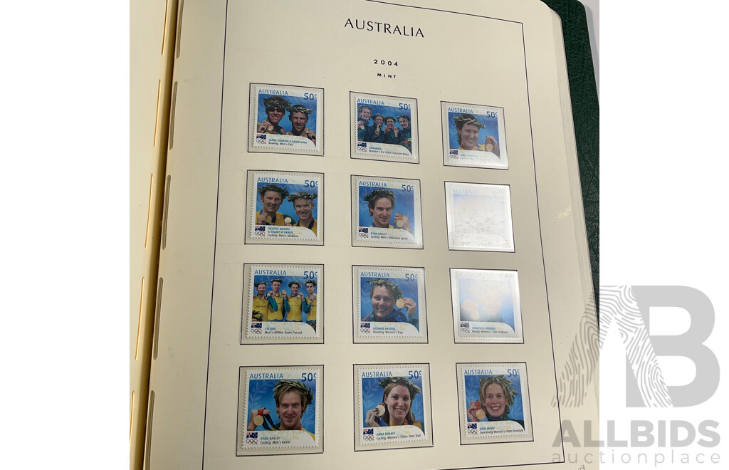 Leuchtturm Album of Australian Mint and Cancelled Stamps Spanning 2001 to 2005, Many Sets
