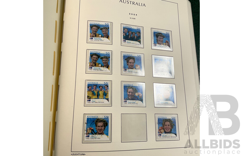 Leuchtturm Album of Australian Mint and Cancelled Stamps Spanning 2001 to 2005, Many Sets