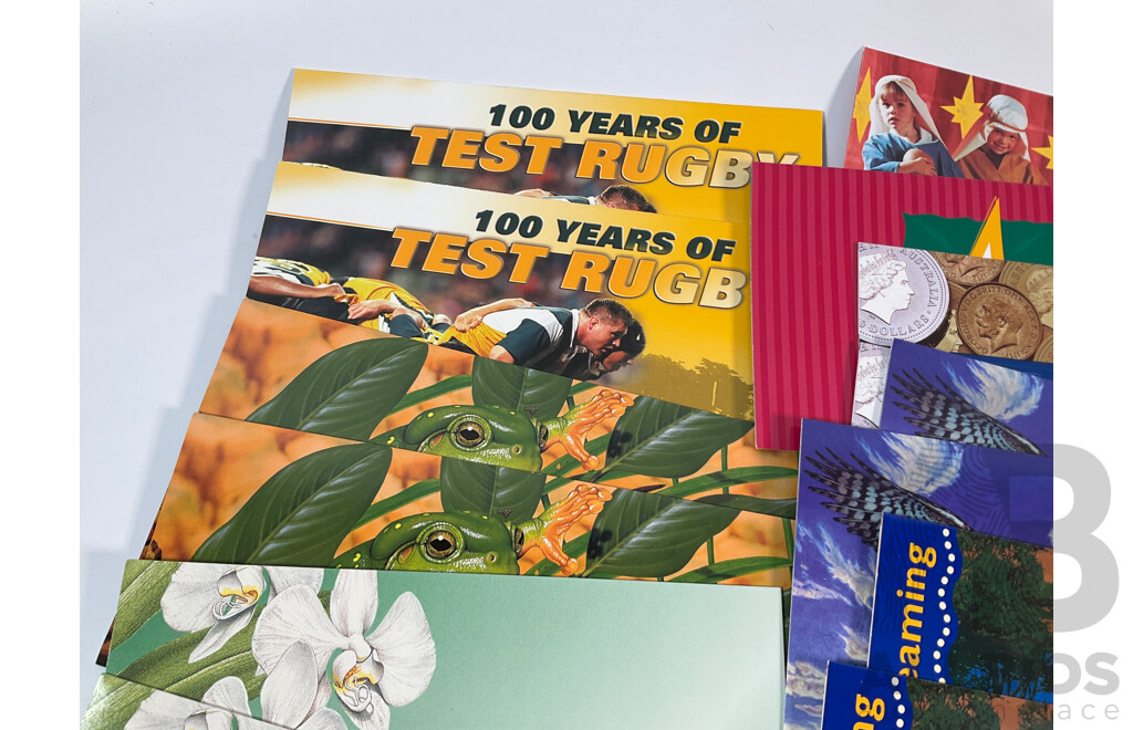 Sixty Five Australian Mint Stamp Packs Including Joint Issues, 100 Years Test Rugby, Perth Mint Centenary, Endangered Birds and More, Face Value Approximately $180
