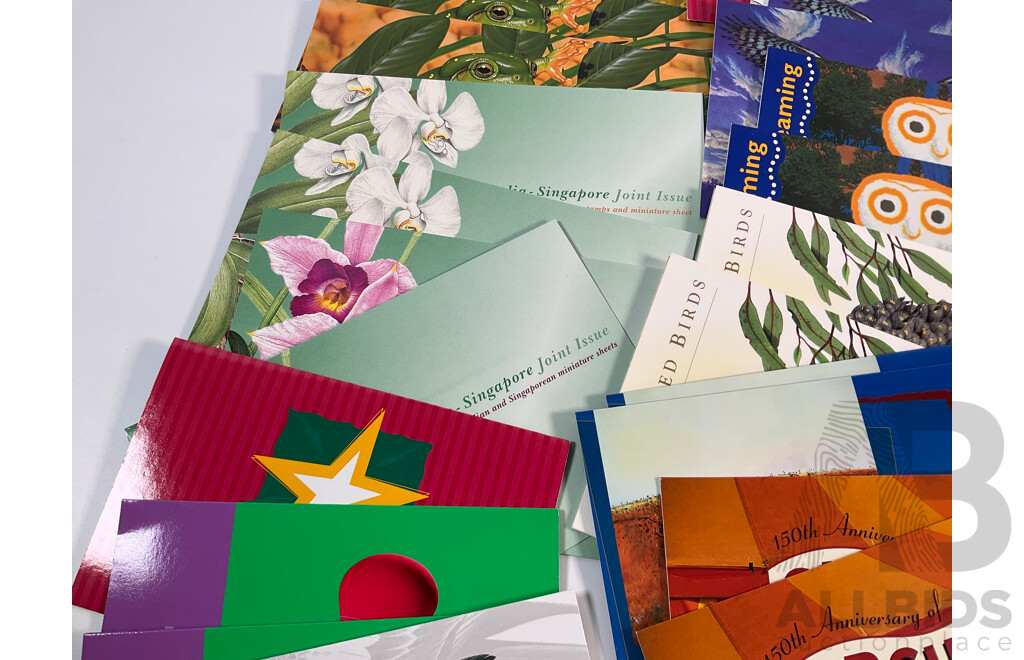 Sixty Five Australian Mint Stamp Packs Including Joint Issues, 100 Years Test Rugby, Perth Mint Centenary, Endangered Birds and More, Face Value Approximately $180