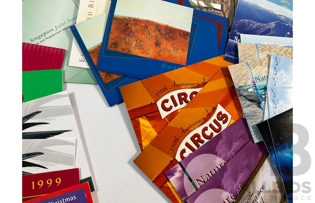 Sixty Five Australian Mint Stamp Packs Including Joint Issues, 100 Years Test Rugby, Perth Mint Centenary, Endangered Birds and More, Face Value Approximately $180