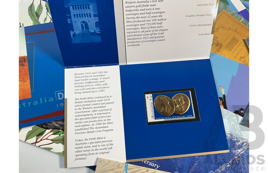 Sixty Five Australian Mint Stamp Packs Including Joint Issues, 100 Years Test Rugby, Perth Mint Centenary, Endangered Birds and More, Face Value Approximately $180