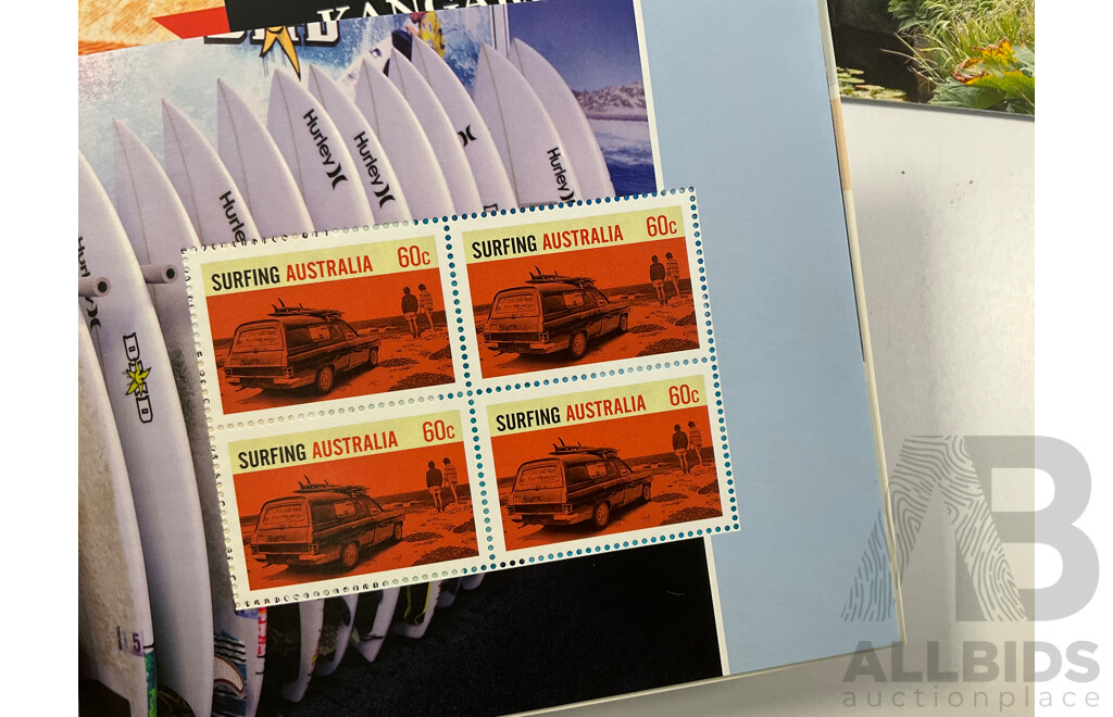 Thirteen Australian Postal Booklets Including Underwater World, Surfing Australia, Australian Botanic Gardens, Wedding Greetings, Indigenous Leaders, Doubles of All Except Story of the Kangaroo - Face Value Over $155