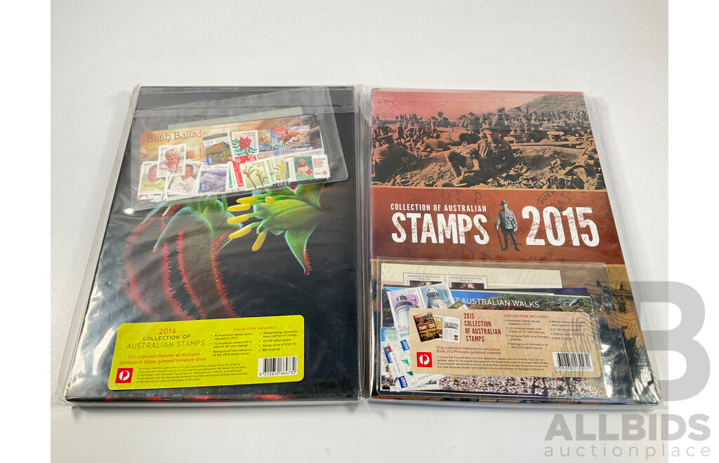 Two Australian Annual Stamp Albums, 2014 and 2015 - Face Value $201