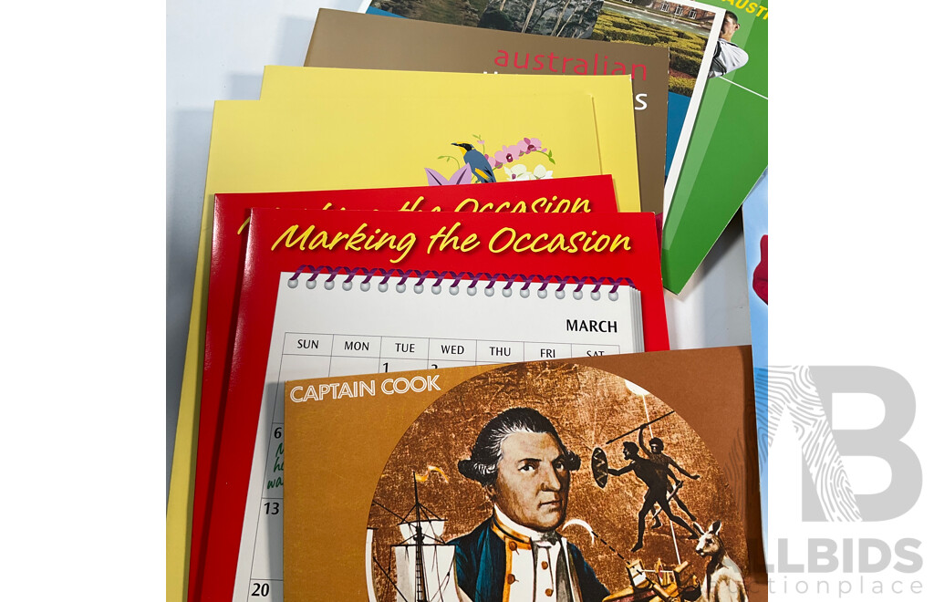 Forty Three Australian Mint Stamp Packs Including Captain Cook, QE2, Rock Posters, Navy, Australian Legends, Blooms, Farewell Frama, Cats & Dogs, Down on the Farm and More Face Value Approximately $250
