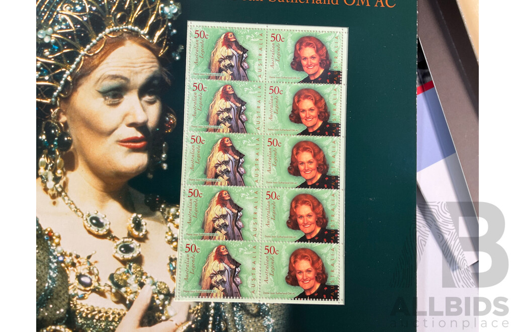 Forty Three Australian Mint Stamp Packs Including Captain Cook, QE2, Rock Posters, Navy, Australian Legends, Blooms, Farewell Frama, Cats & Dogs, Down on the Farm and More Face Value Approximately $250