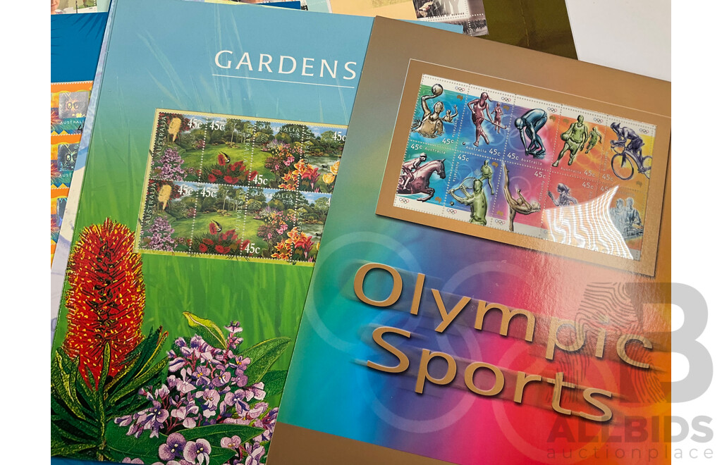 Collection of Australian 2000's Mint Stamp Mini Sheets Including Dolls & Bears, QE2 75th Birthay, Sydney Olympics, Children's TV and More - Face Value Over $165