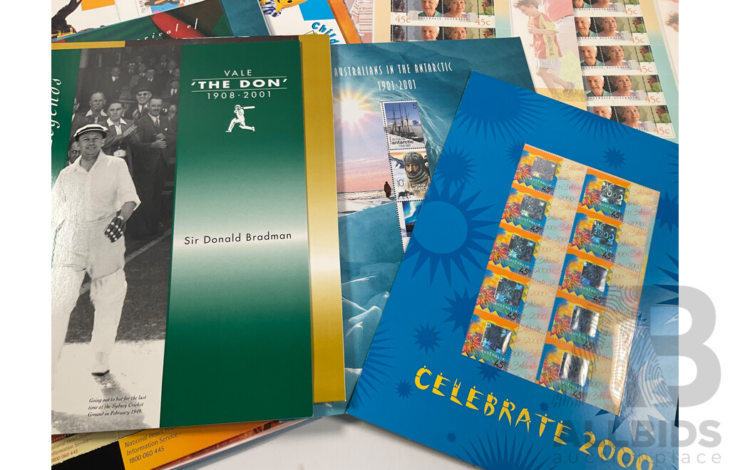 Collection of Australian 2000's Mint Stamp Mini Sheets Including Dolls & Bears, QE2 75th Birthay, Sydney Olympics, Children's TV and More - Face Value Over $165