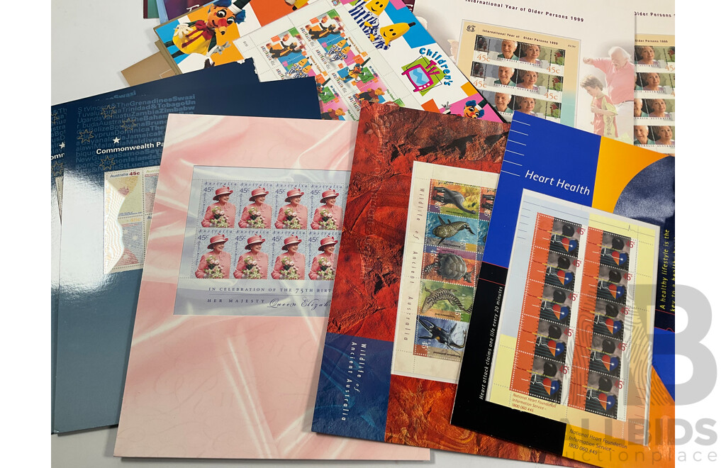 Collection of Australian 2000's Mint Stamp Mini Sheets Including Dolls & Bears, QE2 75th Birthay, Sydney Olympics, Children's TV and More - Face Value Over $165
