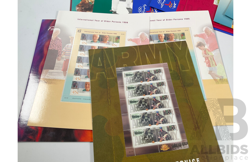 Collection of Australian 2000's Mint Stamp Mini Sheets Including Dolls & Bears, QE2 75th Birthay, Sydney Olympics, Children's TV and More - Face Value Over $165