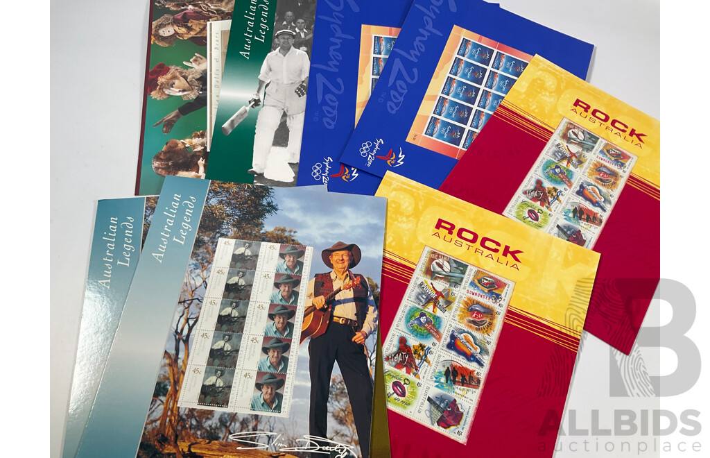 Collection of Australian 2000's Mint Stamp Mini Sheets Including Dolls & Bears, QE2 75th Birthay, Sydney Olympics, Children's TV and More - Face Value Over $165