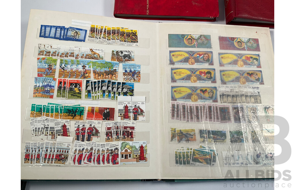 Four Albums of Vintage International Stamps Including Australia, Christmas Island, Haiti, Mexico, Umm Al Quwain, Volta, Niger, Seiyun, New Zealand Seven Seas Hingless Pages 1981 to 1987