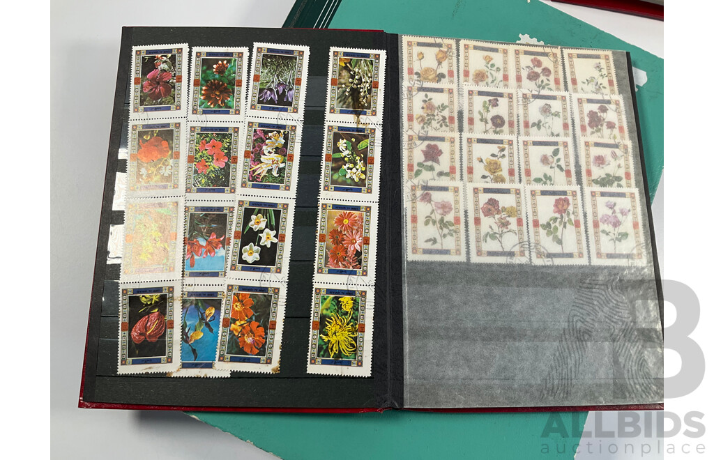 Four Albums of Vintage International Stamps Including Australia, Christmas Island, Haiti, Mexico, Umm Al Quwain, Volta, Niger, Seiyun, New Zealand Seven Seas Hingless Pages 1981 to 1987