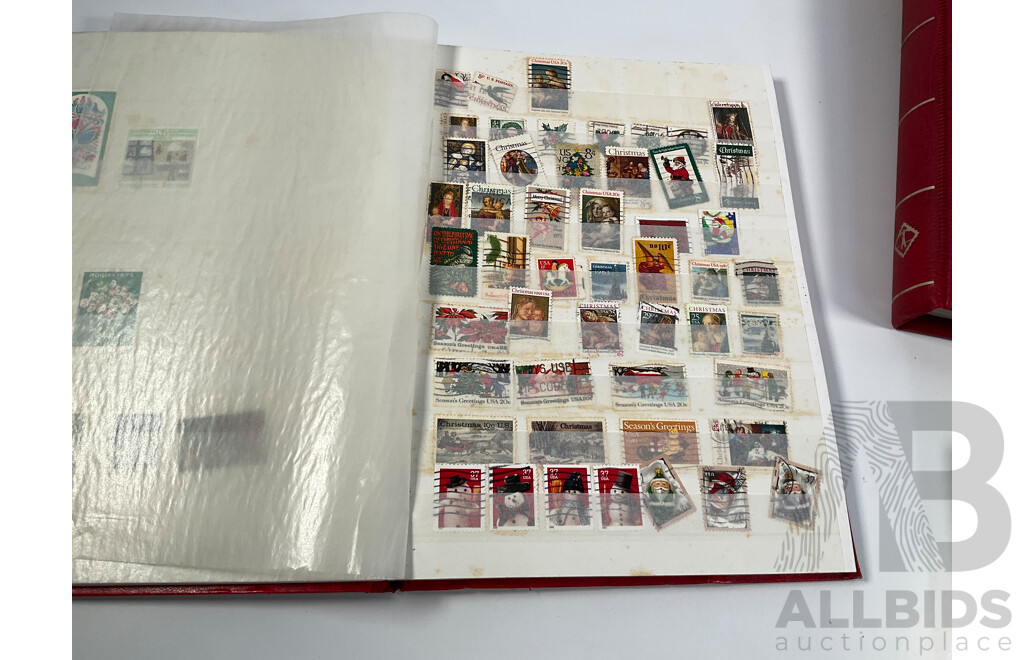 Four Albums of Vintage International Stamps Including Australia, Christmas Island, Haiti, Mexico, Umm Al Quwain, Volta, Niger, Seiyun, New Zealand Seven Seas Hingless Pages 1981 to 1987