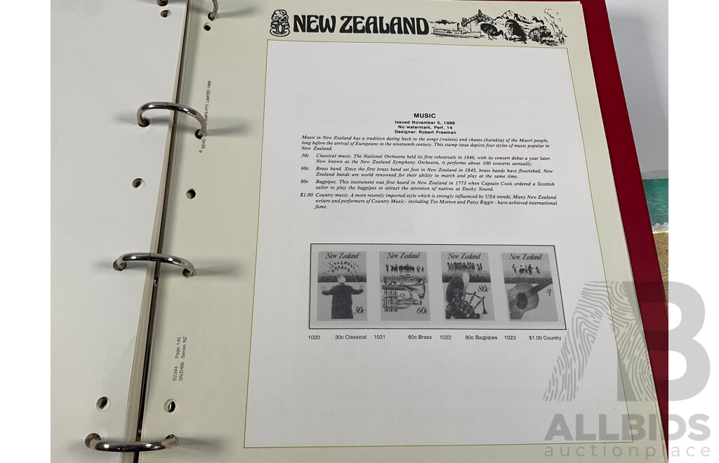 Four Albums of Vintage International Stamps Including Australia, Christmas Island, Haiti, Mexico, Umm Al Quwain, Volta, Niger, Seiyun, New Zealand Seven Seas Hingless Pages 1981 to 1987