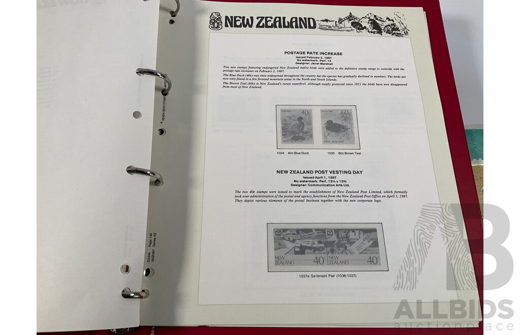 Four Albums of Vintage International Stamps Including Australia, Christmas Island, Haiti, Mexico, Umm Al Quwain, Volta, Niger, Seiyun, New Zealand Seven Seas Hingless Pages 1981 to 1987