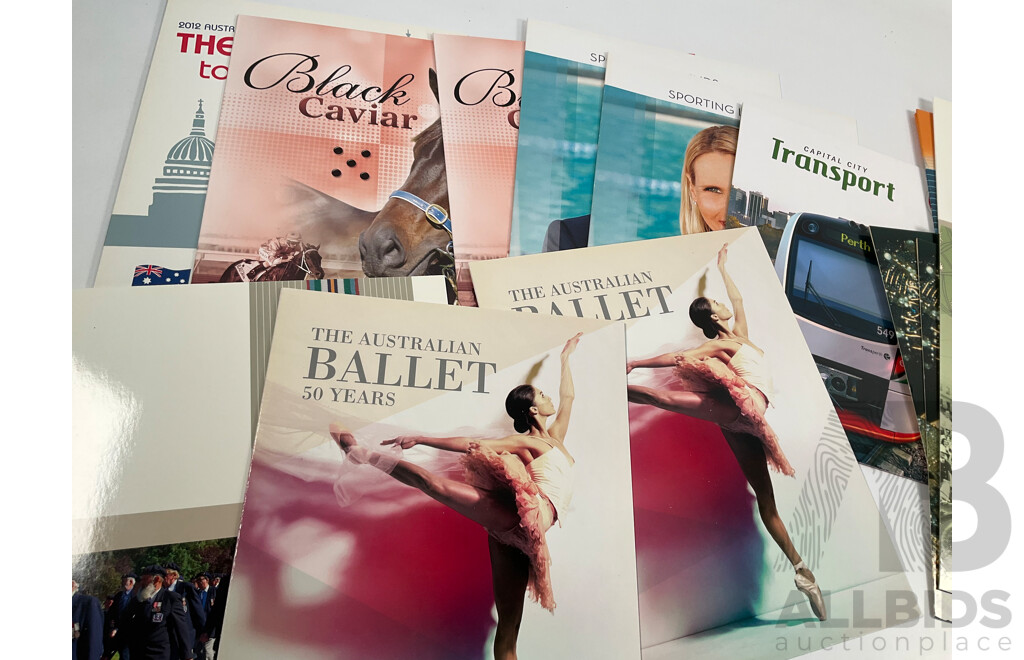 Collection of Australian Stamp Packs Including Soccer, Rock Posters, Joint Issues, 1954 Royal Jubilee Tour and More - Face Value Approximately $207
