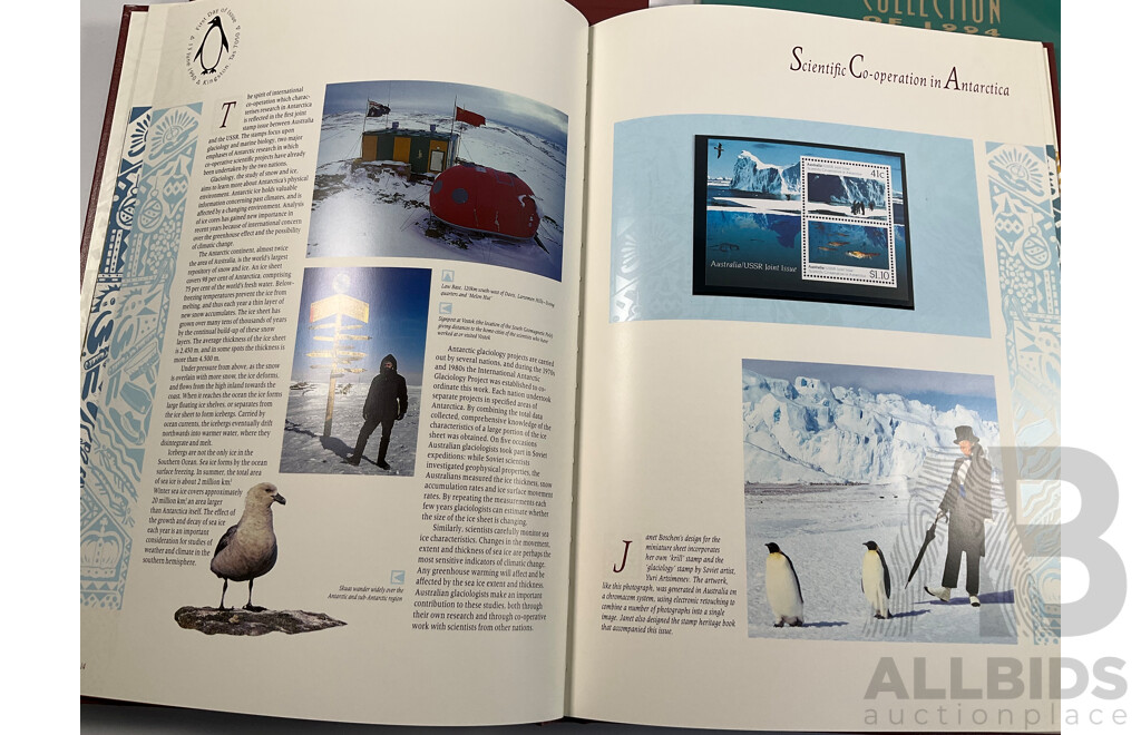 Five Australian Annual Stamp Albums Including 1987, 1989, 1990, 1994, 1995 - Face Value $196