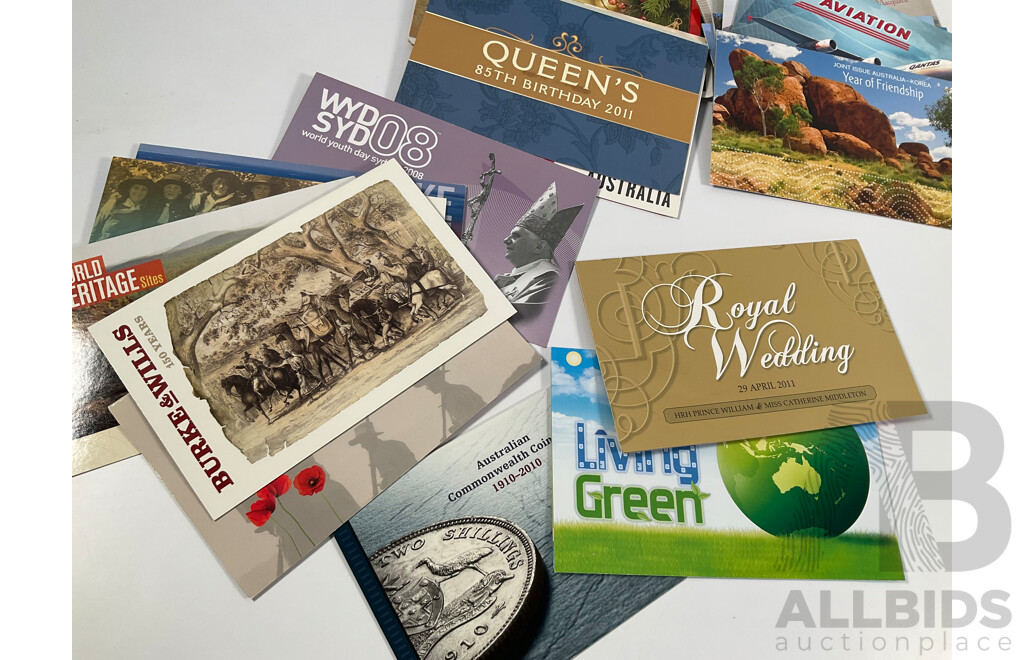 Collection of Australian Mint Stamp Packs Including 2012 Legends of Football, QE2 Birthday 2009, Christmas 2011 and More - Face Value Approximately $245