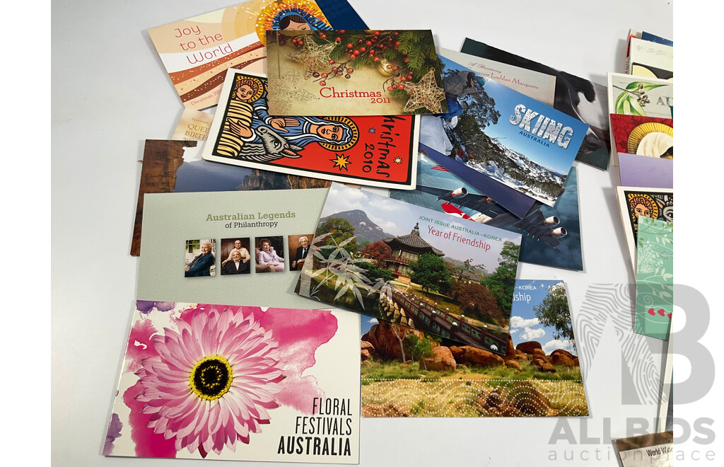 Collection of Australian Mint Stamp Packs Including 2012 Legends of Football, QE2 Birthday 2009, Christmas 2011 and More - Face Value Approximately $245