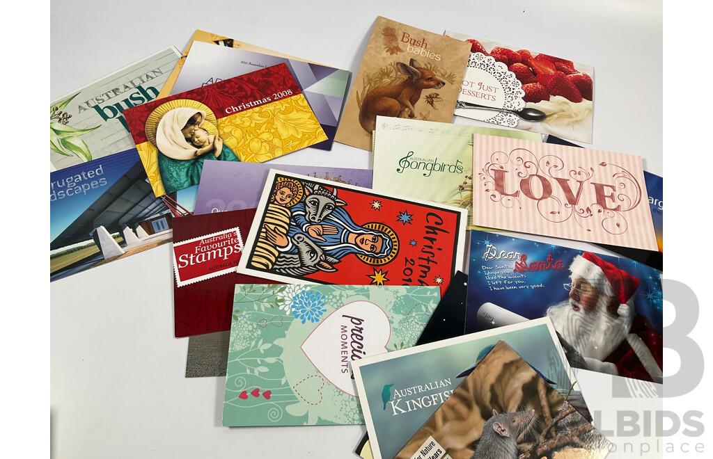 Collection of Australian Mint Stamp Packs Including 2012 Legends of Football, QE2 Birthday 2009, Christmas 2011 and More - Face Value Approximately $245