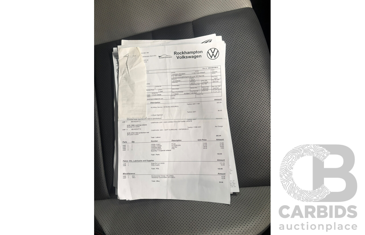 06/2022 Volkswagen Golf GTi MK8 MY22.5 5d Hatchback Pure White Turbo 2.0L